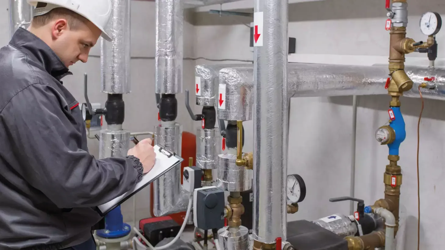 Image d'un technicien contrôlant une installation de chaufferie